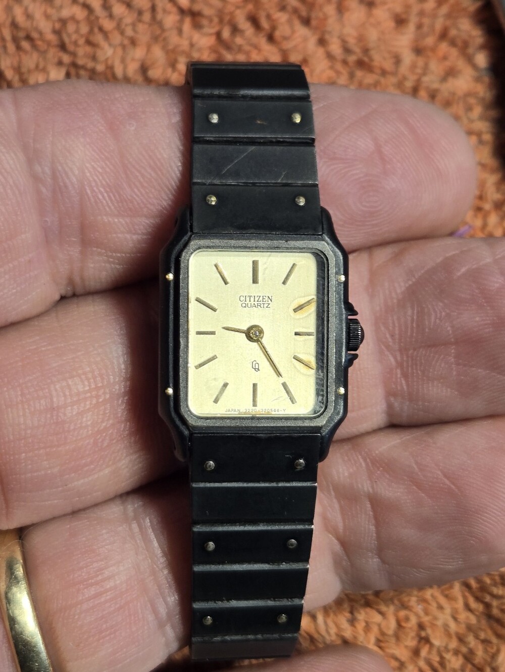 Vintage Woman's Citizen Quartz Black and Gold Tone Watch